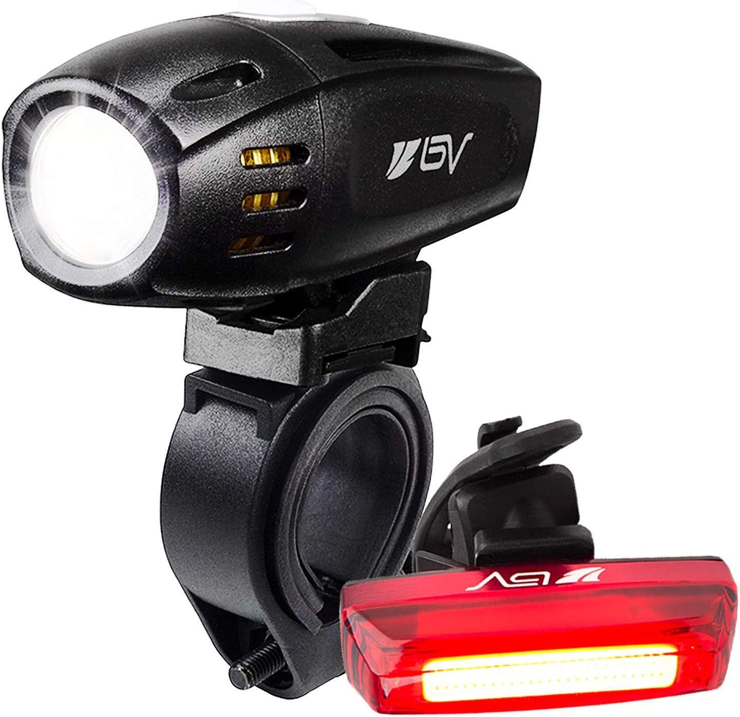 BV Super Bright USB Rechargeable Bike Light Set, Headlight with Free Taillight, Three Light Modes, Water Resistant IP44 - Fits All Bicycles with Two Mounting Options : Sports & Outdoors