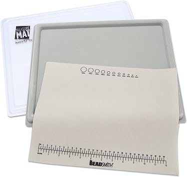 The Beadsmith Treasure Mat Tray and Mat | 11 x 14 Inches, Grey Flocked Tray with Cover, Non-Slip, Rubber Base Mat, Design Board for Jewelry Making