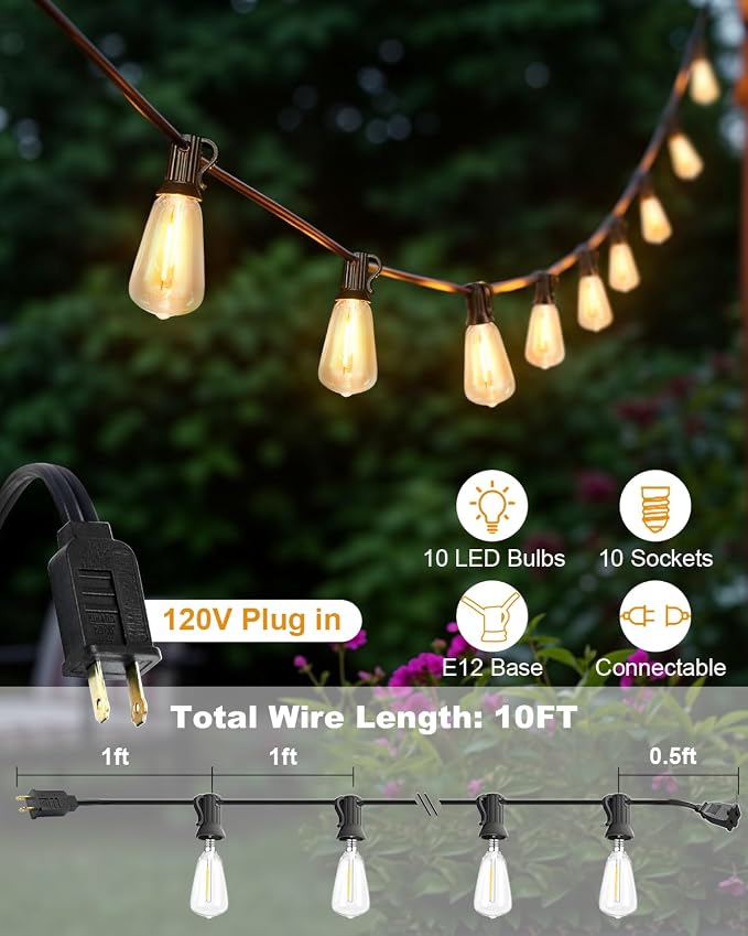 Brimax 10FT Guirnalda Exterior con 10 bombillas LED miniatura 2