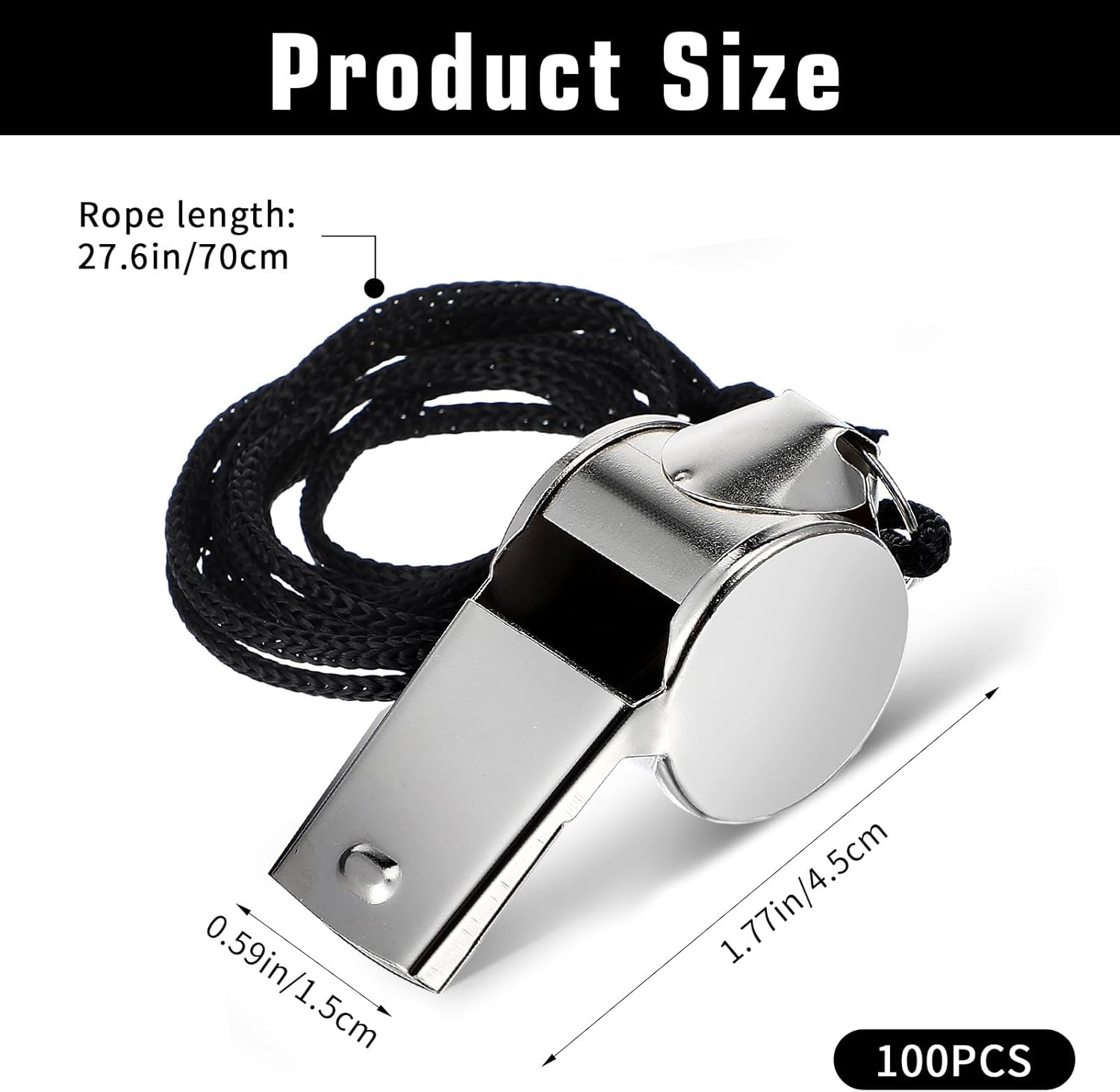 Sibba 100 Pack Whistle with Lanyard Stainless Steel Sports Coach Whistles for Adults, Whistles Bulk Loud Crisp Sound Whistle Ideal for Coaches, Referees, Official, Survival Kits & Outdoor Safety