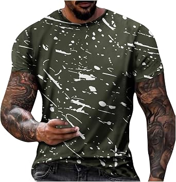 Mens Shirts Graphic Funny Print Short Sleeve Crewneck Tee Top Loose Fit Summer Athletic T-Shirts Fashion Clothing