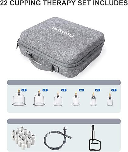 Vista 3 de Juego de ventosas para terapia de masaje, 22 tazas al vacío, liberador miofascial juegos de terapia de ventosas profesionales con bombas de mano