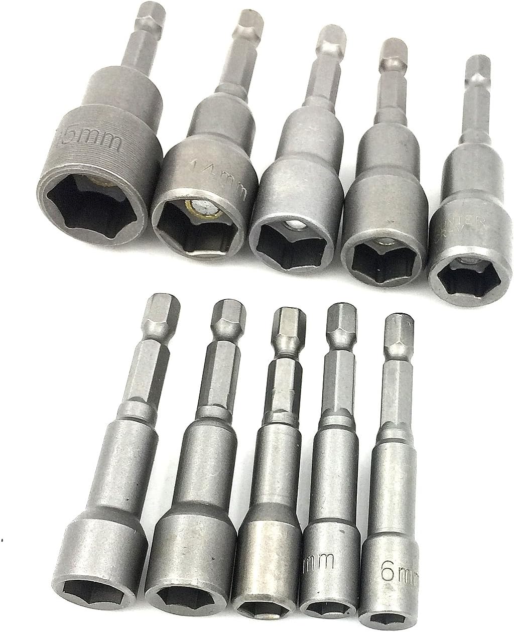 PANOVOS (10pcs) 6-15mm Power Nuts Driver Drill Bits Tools Set Magnetic Extension Metric Socket Wrench Screw Drill Bit Holder 1/4" Hex - - 