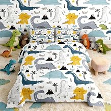 Loussiesd Children's Quilt for Bed 135 x 200 cm Dinosaur Quilted Bed Set with Cartoon Animals Lovely Dino Pattern Winter Summer Soft Microfibre Duvet Cover with 1 Pillowcase