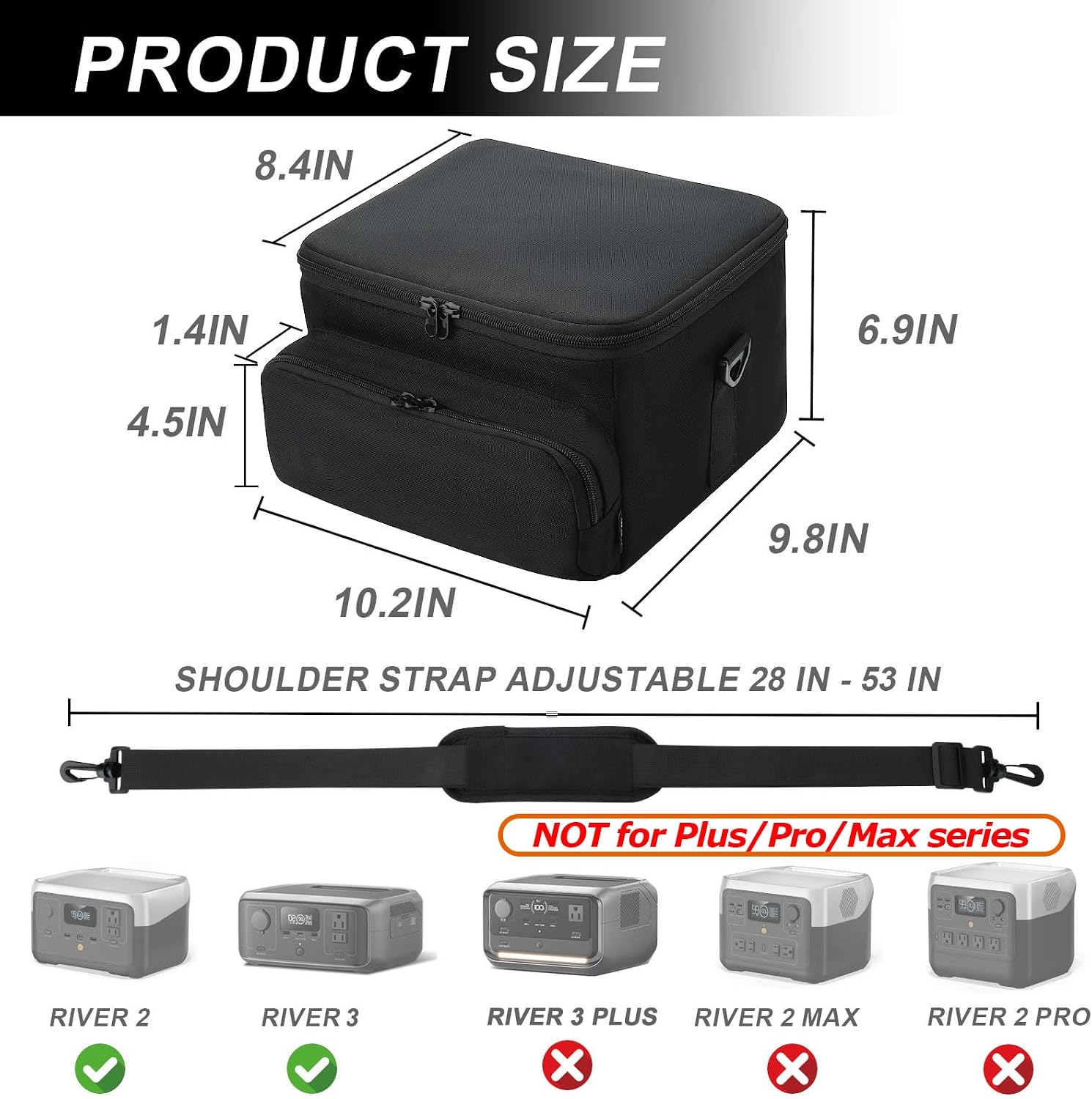 Cosmos Portable Power Station Carrying Case Bag Compatible with Eco-flow River 2/3-256Wh Generator Protective Shoulder Storage Bag Cover with Pocket for Outdoor Travel Camping Charging Accessories