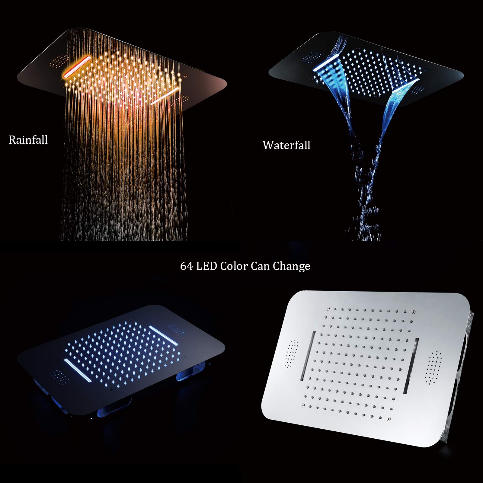 Music 64 kolory LED chromowany zestaw prysznicowy montowany na suficie łazienka bateria prysznicowa zestaw z głowicą prysznicową, prysznic ręczny, dysze do ciała, bateria wannowa, pilot zdalnego
