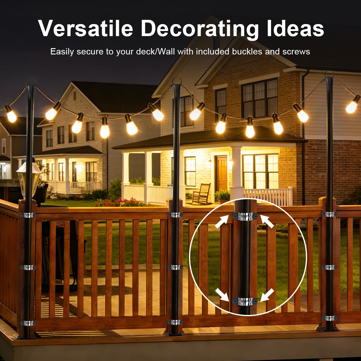 Lichterkette für den Außenbereich, 3 m, robuste Metall-Lichtstangen für Außenlichterkette mit Gabel, verstellbarer Beleuchtungsständer für Terrasse, Garten, Terrasse, Terrasse, Pergola, Garten