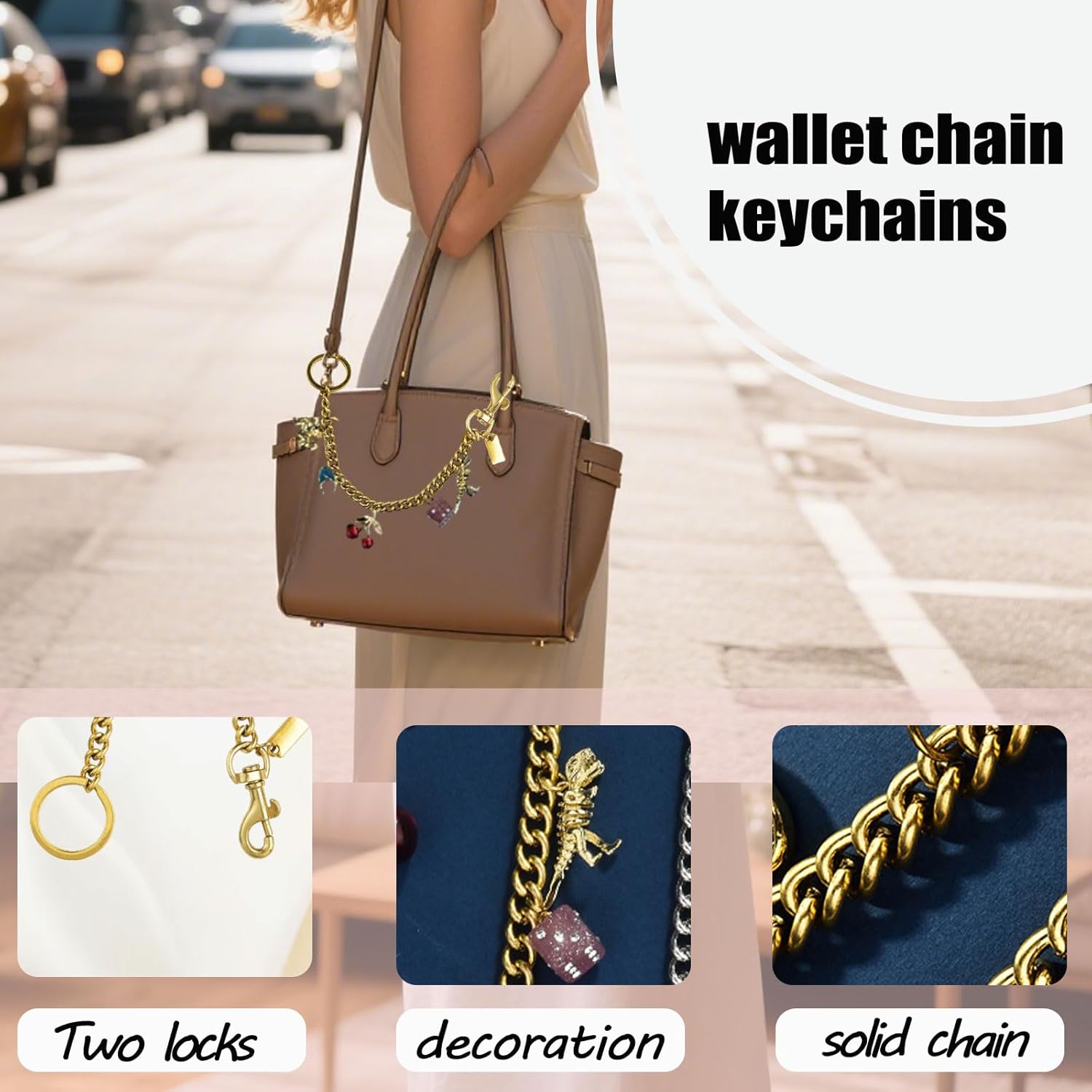 Cute Cherry Bag Charms Wallet Chain Keychains Gold Chain For Purse Purse Accessories For Women - Image 3