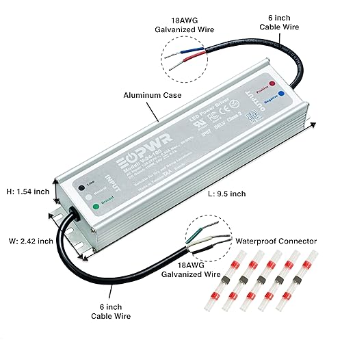 Miniatura 5 de EOPWR Conductor LED 100W impermeable IP67 fuente de alimentación AC 120-277V a DC 24V transformador de bajo voltaje para luces LED al aire libre