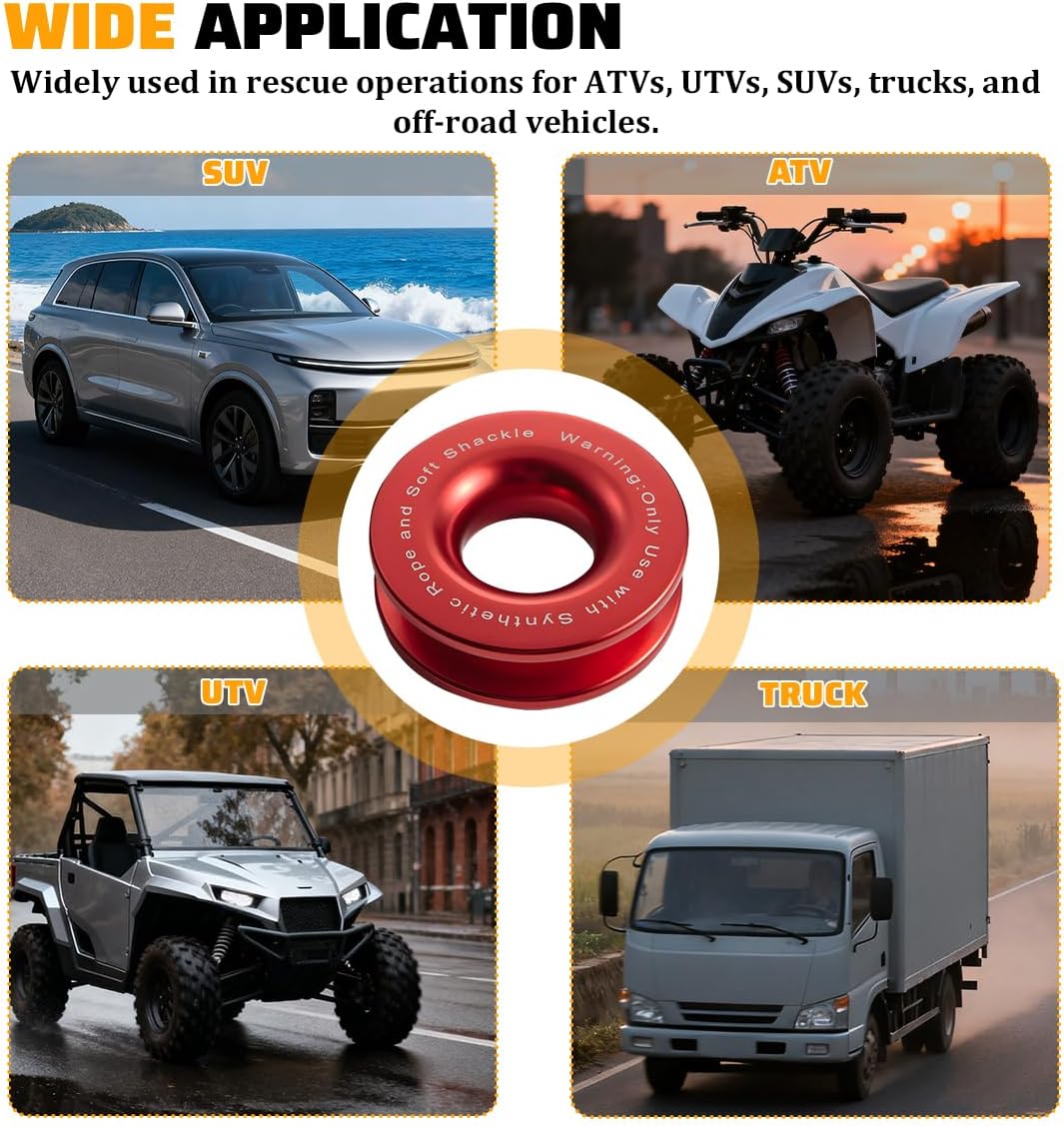 Osilly Car Winch Snatch Recovery Ring, Heavy Duty Aluminum Alloy Winch Snatch Block Pulley Towing Ring, Tackle Recovery Pulley System Accessories, Universal for ATV UTV SUV (Red)