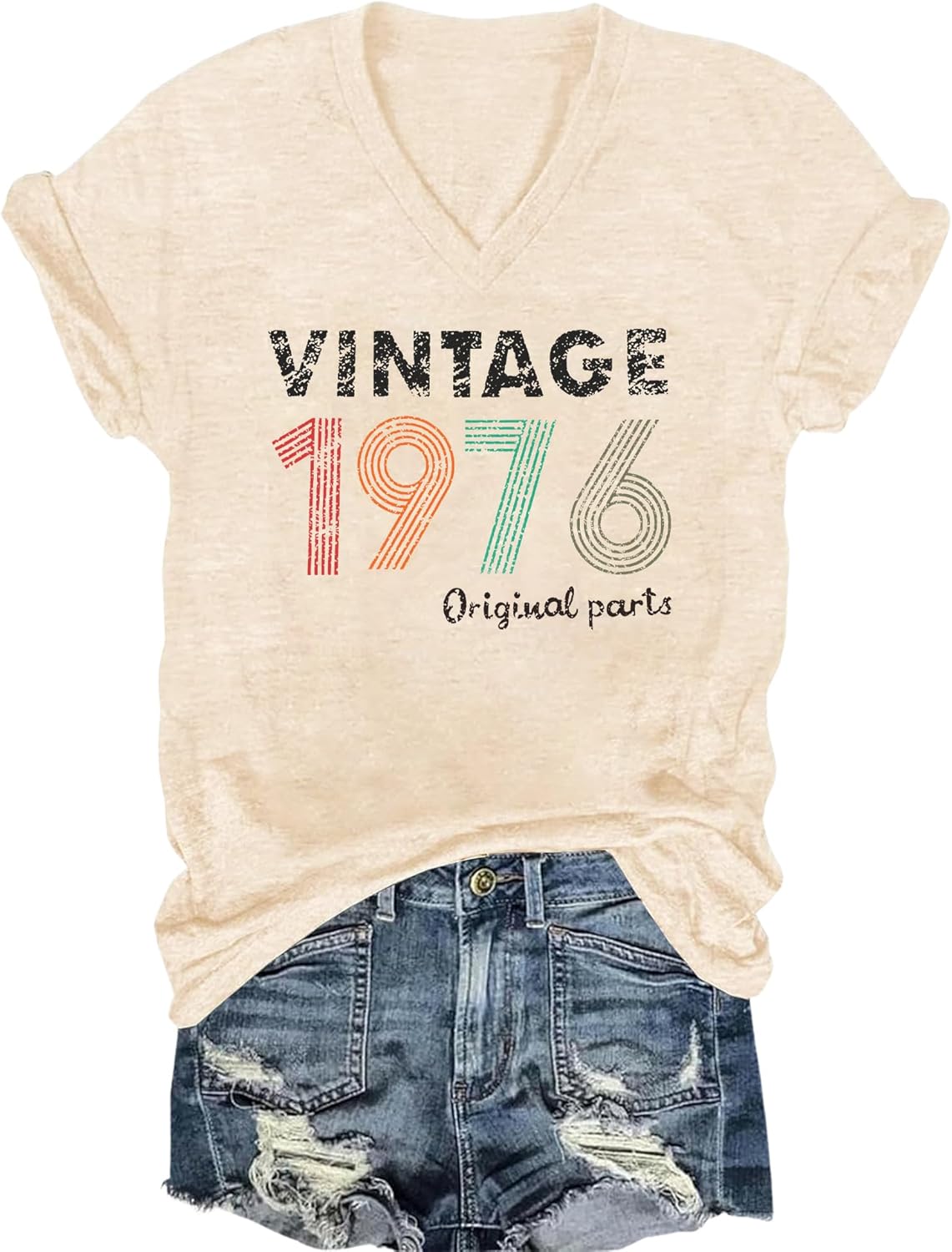 Chulianyouhuo Vintage 1976 T Shirts for Women 50th Birthday Gifts Letter Print Retro Party Tops Casual V Neck Tee Tshirts - Image 6