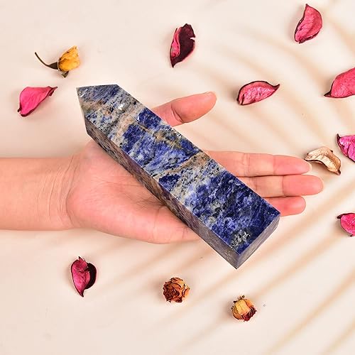 Miniatura 2 de JIC Gem Varitas grandes de cristal de sodalita azul con torre de cristal de zafiro para curación y dirección de energía, meditación y terapia de