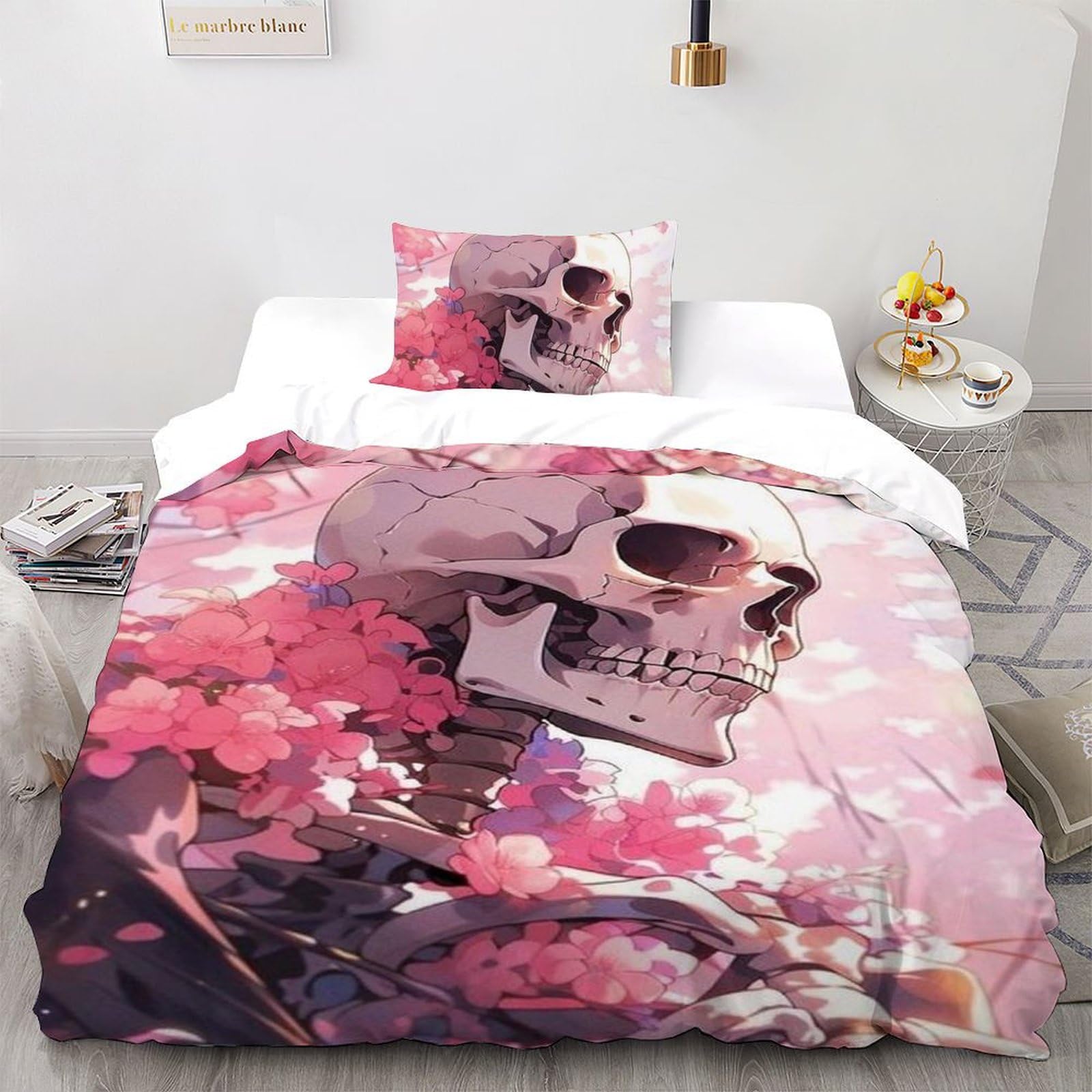 Housse de couette crâne avec impression 3D rose durable