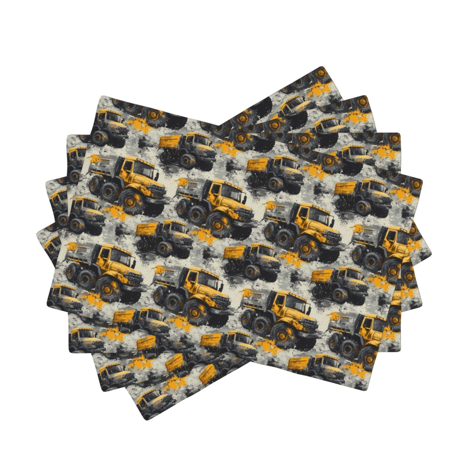 Set de table pour décoration de fête lot de 4 tissu lavable camion jaune