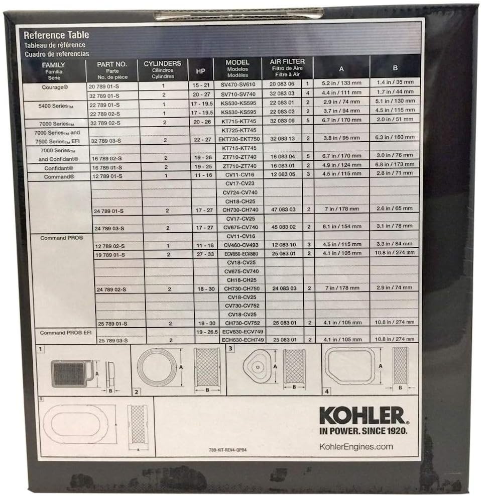 Kohler 22 789 01-S 5400 Series Maintenance Kit 17-19.5hp Fits KS530, KS540, KS590,KS595