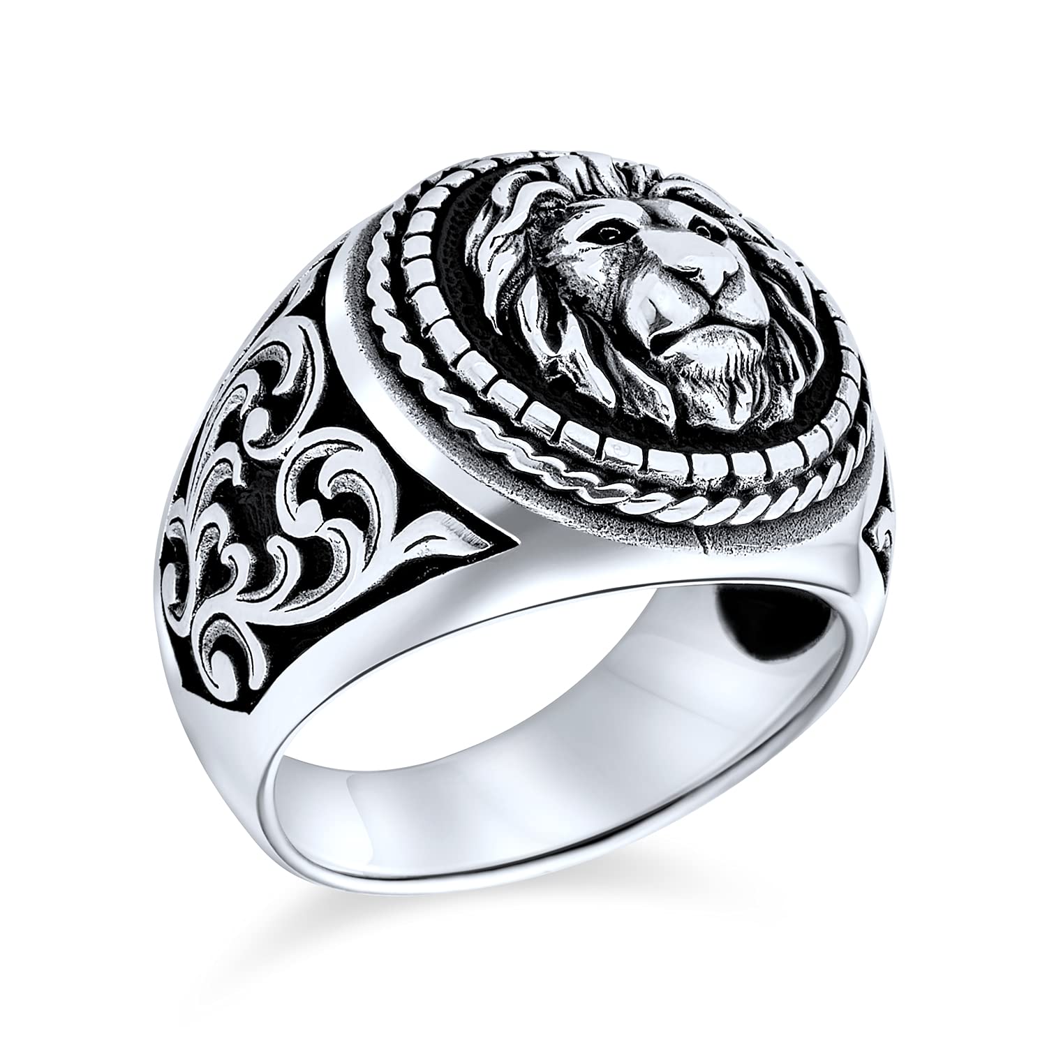 Bling Jewelry Anillo de león estilo vintage personalizado para hombre rey de la jungla sólido de plata esterlina .925 oxidada hecho a mano en Turquía