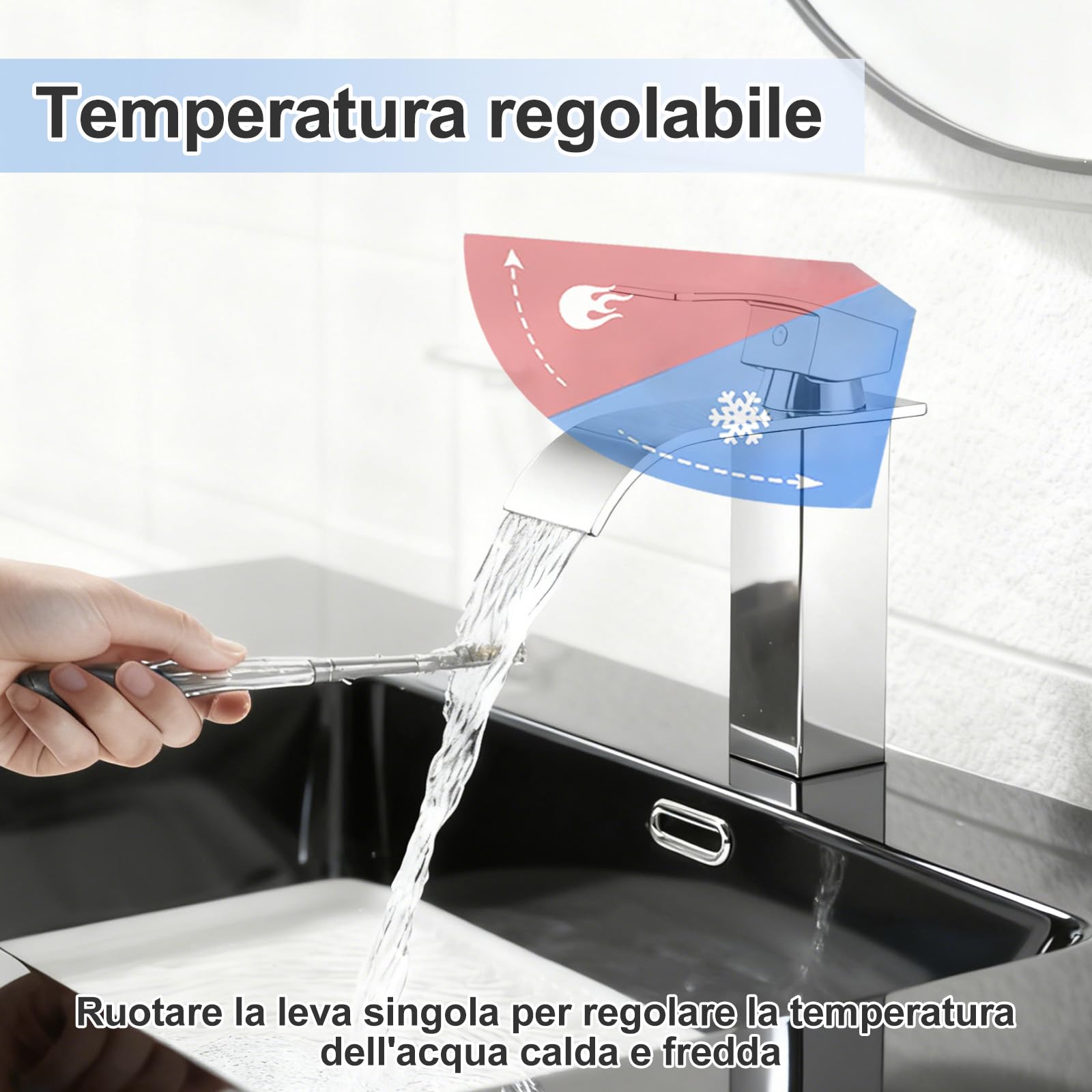 Rubinetto Lavabo Breve per Bagno Cascata per Lavabi Appoggio