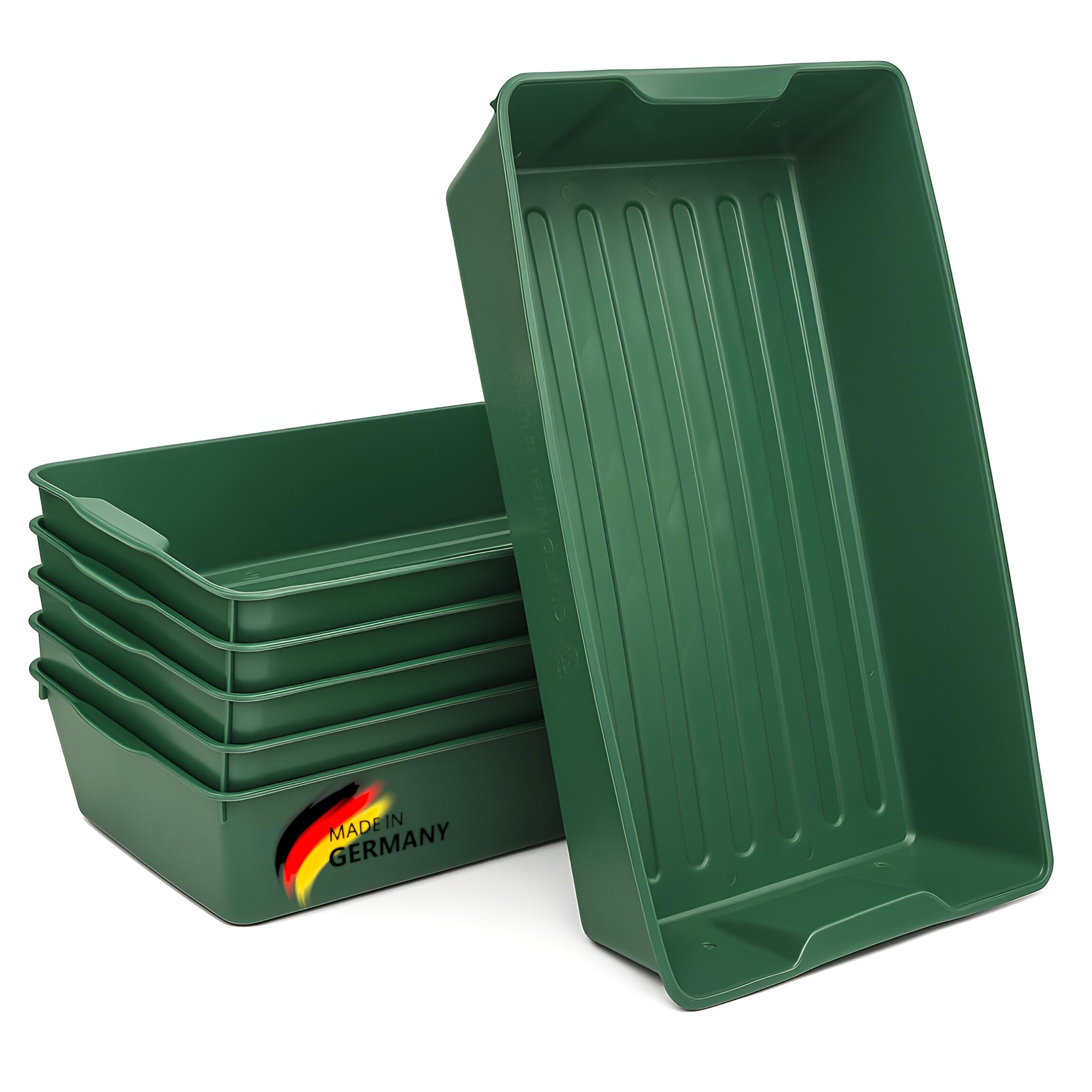 BURI 4X Profi Gärtnerbox Pflanzschale Pikierschale Grün 58x32x11cm Pflanzwanne Blumenkasten Anzuchtwanne eckig Saatschale - robust, wetterfest, frostfest