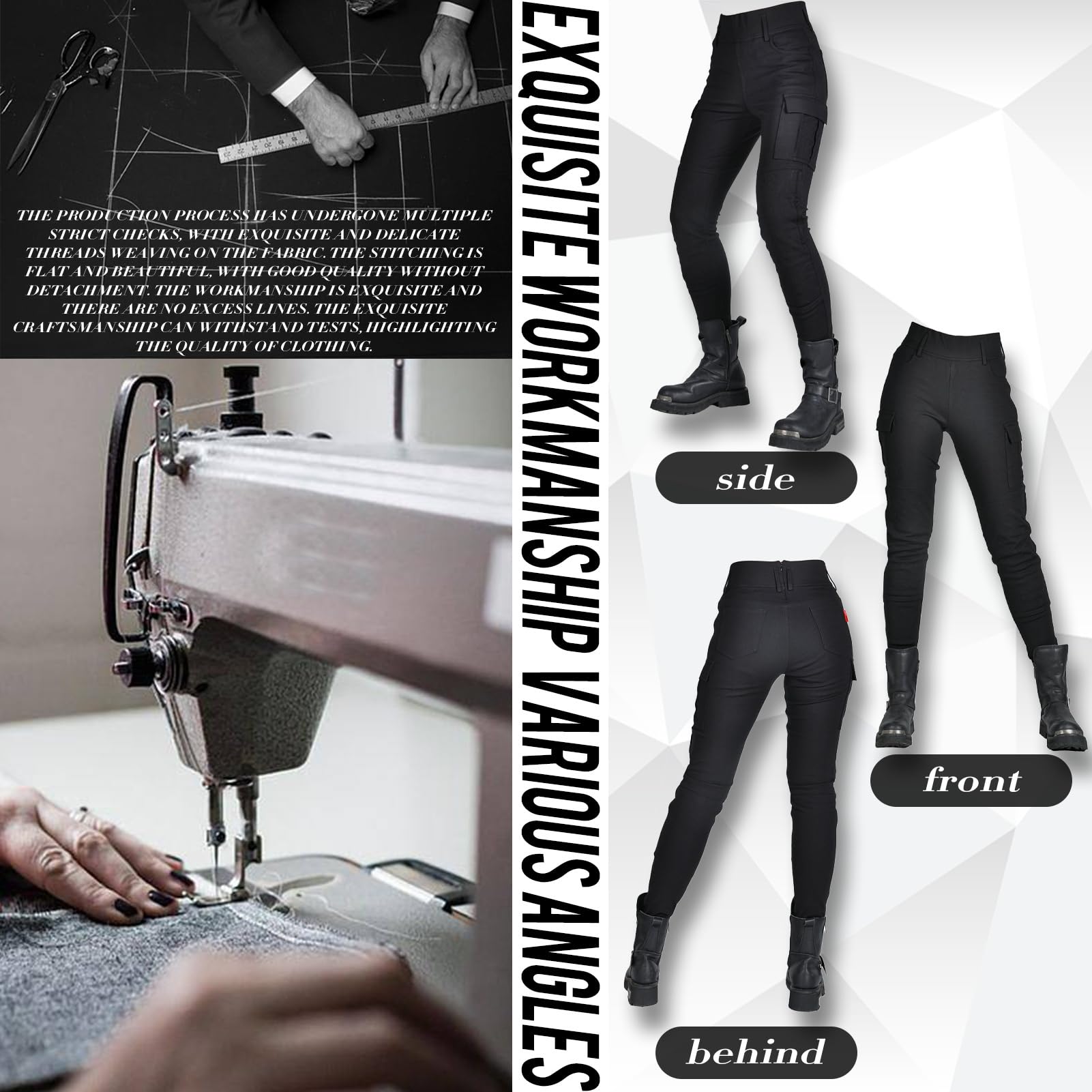 SHUOJIA Jeans D'équitation De Moto Pour Femmes, Pantalon Anti-chute Avec 4 Coussinets De Protection Détachables (Black,S SHUOJIA Jeans D'équitation De Moto Pour Femmes, Pantalon Anti-chute Avec 4 Coussinets De Protection Détachables (Black,S