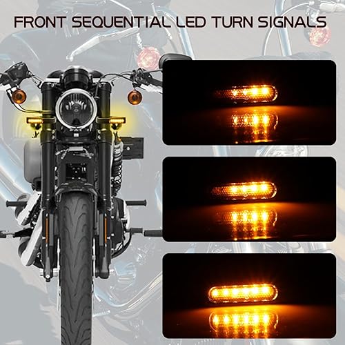 Miniatura 2 de Señales de Giro Secuenciales Switchback para Horquilla Delantera LED con Kit de Reubicación, Luces de Marcha para Motocicleta para Horquilla