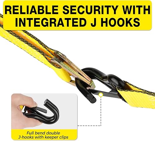 Miniatura 4 de Correas de amarre de automóvil para remolques de 2 pulgadas x 10 pies  Ganchos en J con clips de seguridad (10,000 libras de resistencia a la