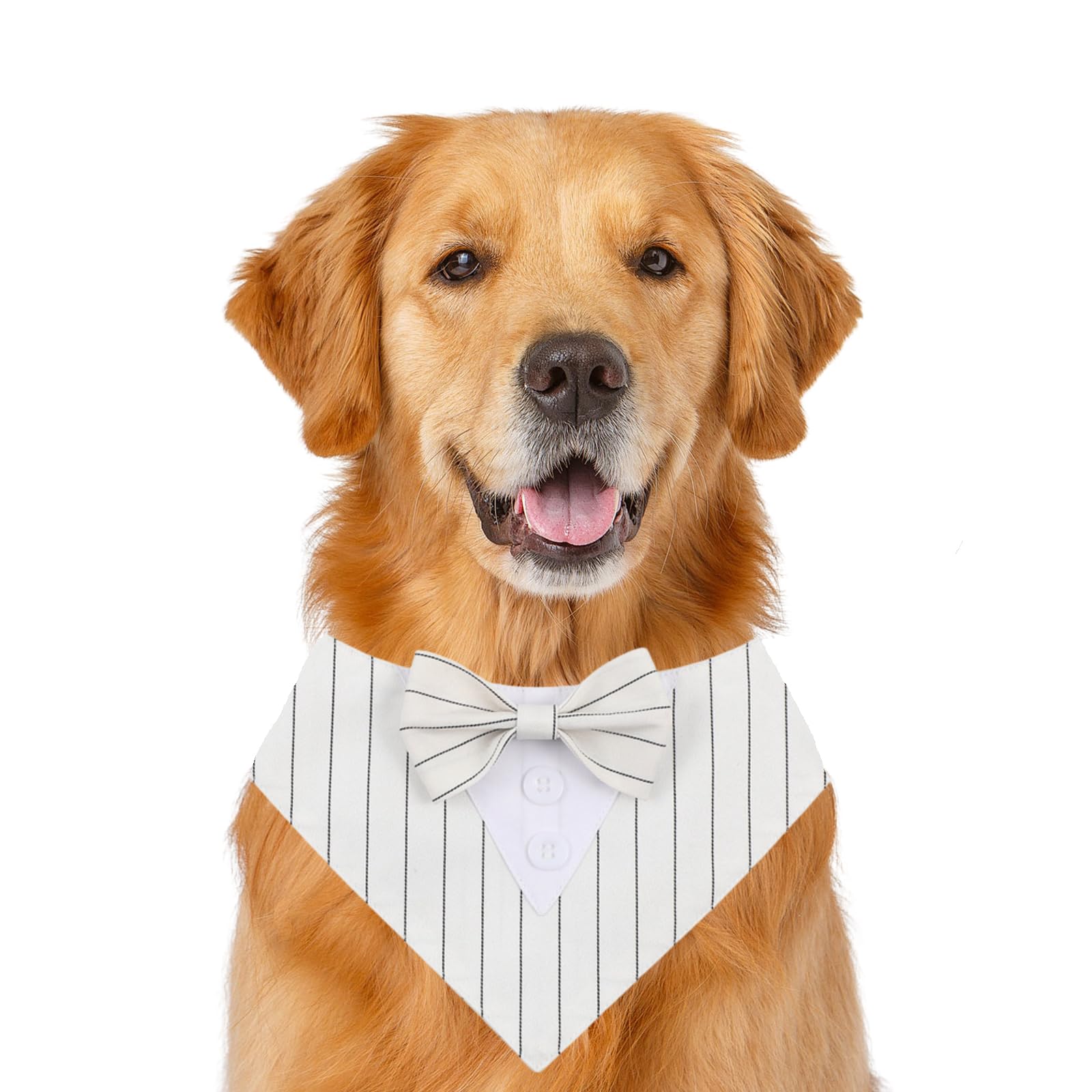 Dog Wedding Bandana,Formal Pet Tuxedo Bow Tie Triangular Scarf Adjustable Dog Birthday Party Bib Valentines Bowtie Scarf_L(White Stripe)