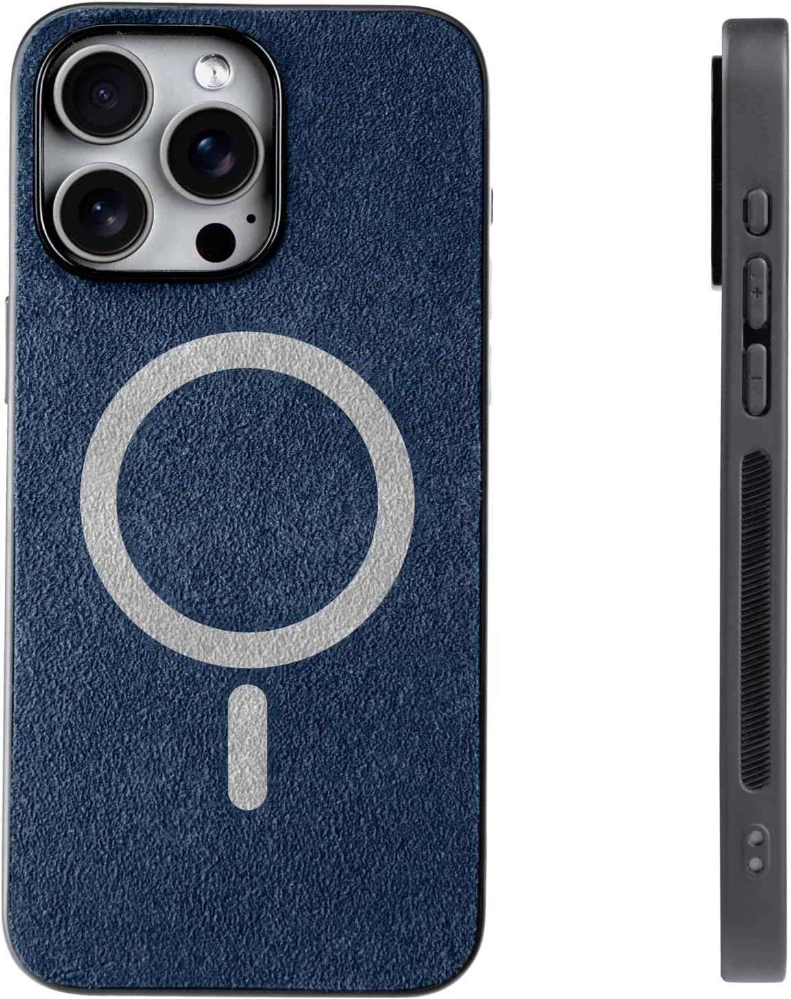 Black Phone Case Compatible with iPhone 16 – Made with Alcantara Material and TPU, MagSafe Compatible Handmade Half-Wrap Design