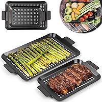 Guogiyala 2PCS Non-Stick Grill Toppers for Outdoor BBQ - Enamel Coated Carbon Steel Grill Pans for Camping, Picnics & Parties