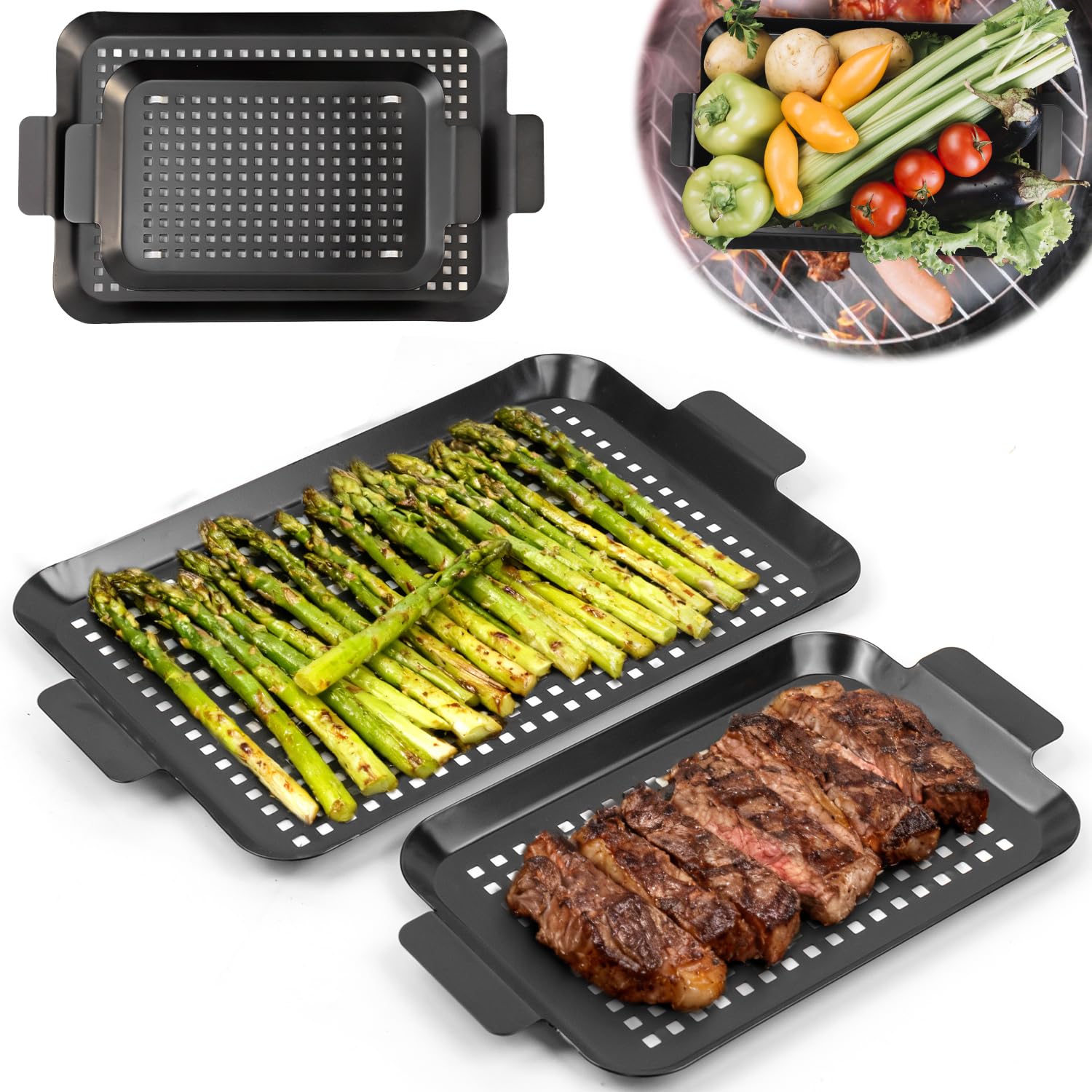 guogiyala 2PCS Grill pan: Grill topper for outdoor grill - Non-stick enamel coating grill topper suitable for camping, picnic, party