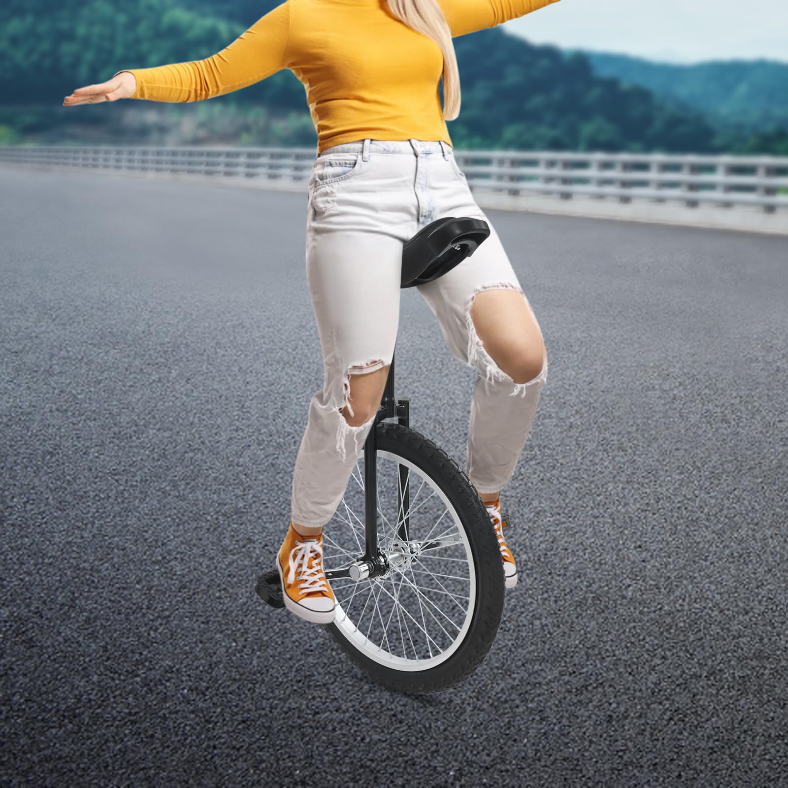 Vélo monocycle unisexe de 20 pouces avec poignées, draisie, entraînement d'équilibre max. 75 kg, béquille monocycle 78-90 cm réglable en hauteur