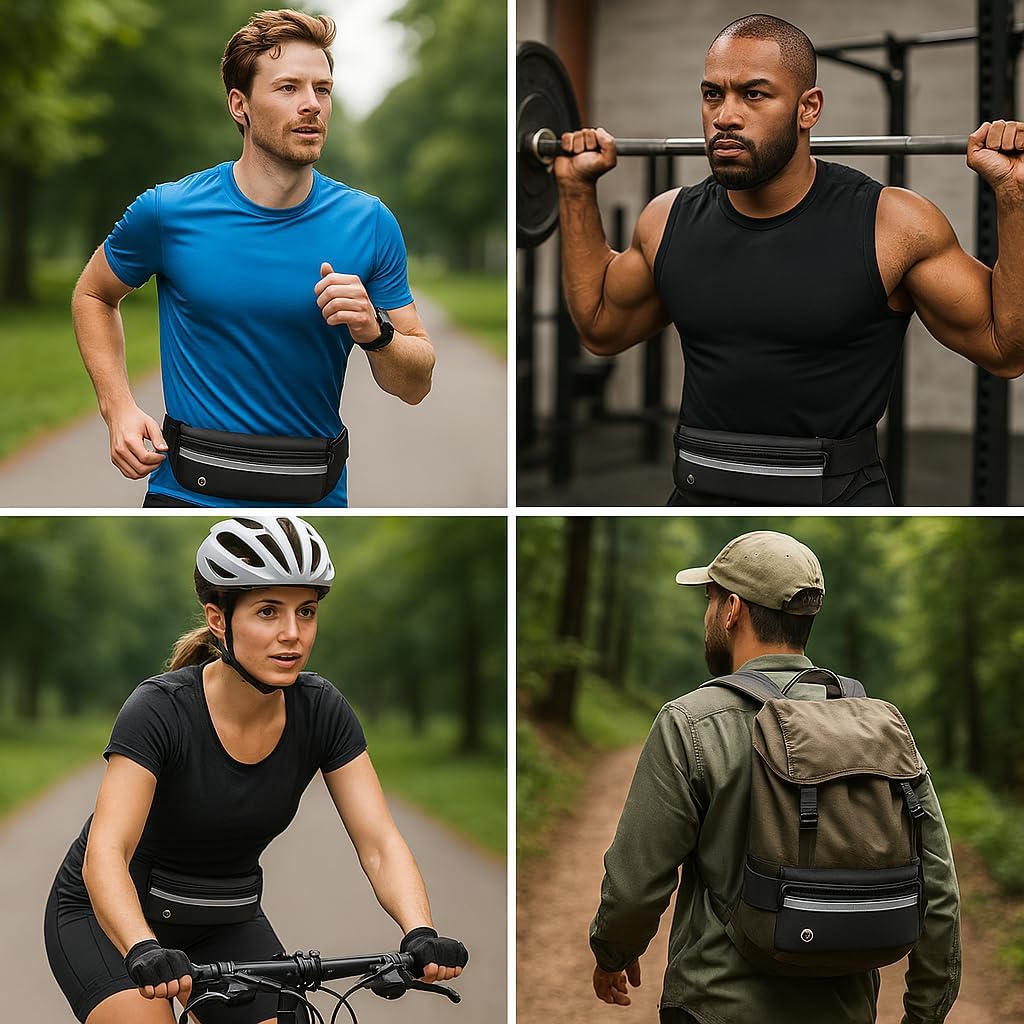 Pochete Esportiva Corrida Fitness Impermeável Masculina e Feminina Unissex Porta Celular Dinheiro Cartão Anti Furto Material Refletivo Suporte para Garrafa Academia Bike Ciclismo Esportes (Azul)
