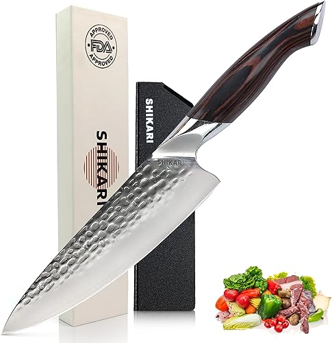 SHIKARI Cuchillo de chef Cuchillo japonés de 8 pulgadas con espiga completa VG-10 de acero de Damasco Cuchillo de chef profesional con mango