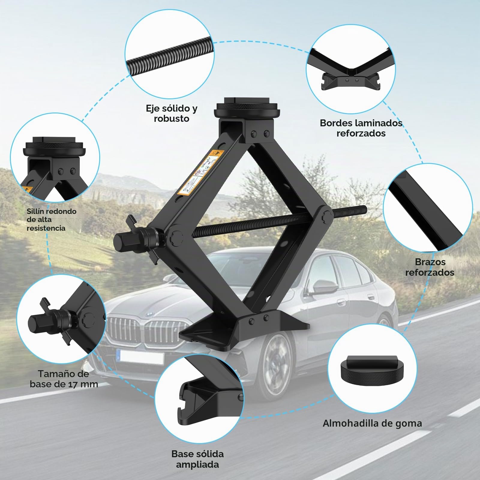 IMAYCC Gato para Coche Universal 2.5T/2500kg, Kit de Gato Coche para Serie BMW con 2 Pcs Bloque De Goma BMW, Portátil Kit de Emergencia con Llave de Tuercas de Rueda BMW Serie 1/3/5/6/7/Z/X SUV