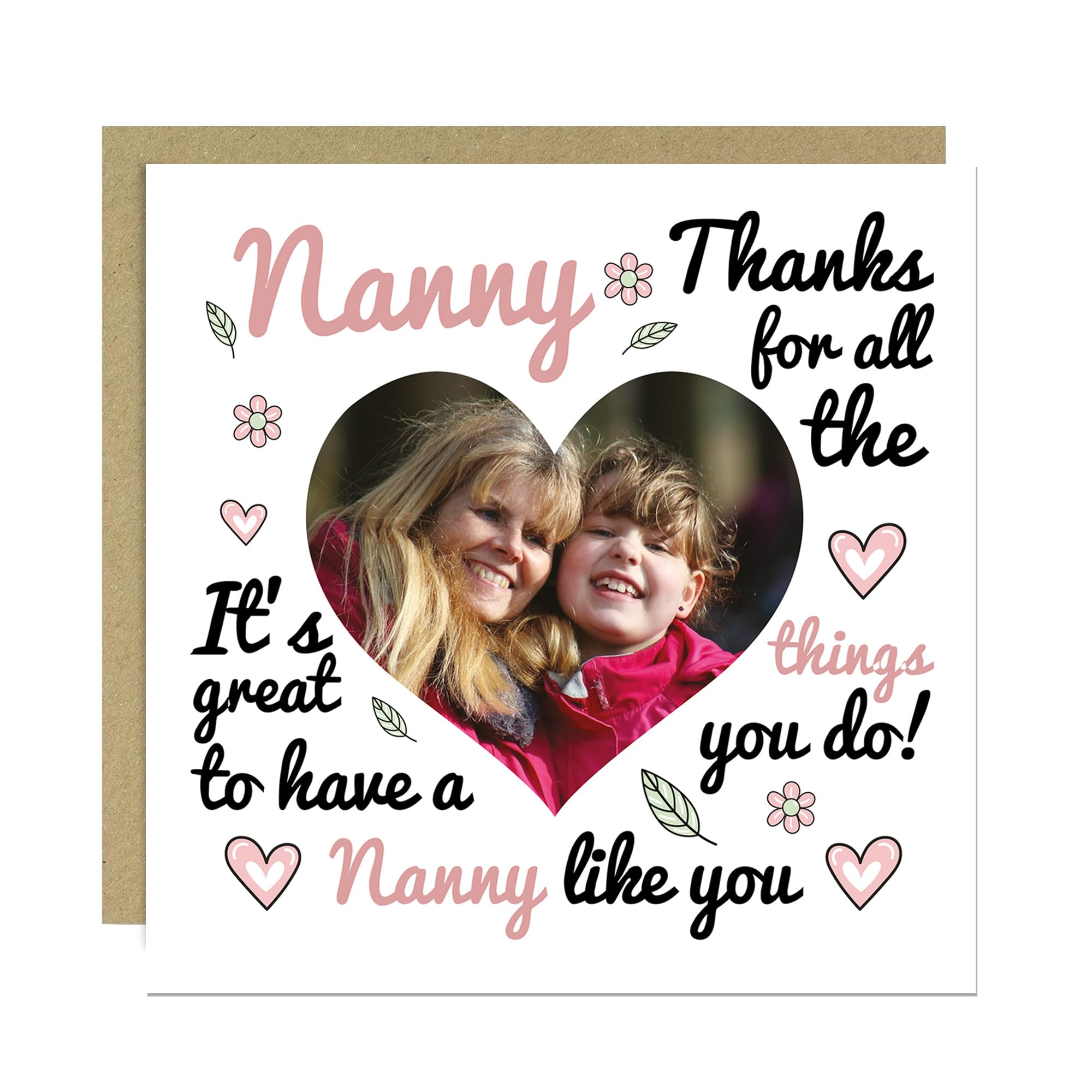 RED OCEAN Thank You Card For Nanny, Personalised Nanny Card, For, From Granddaughter, From Grandson, Mothers Day With Kraft Envelope, Her, Cute