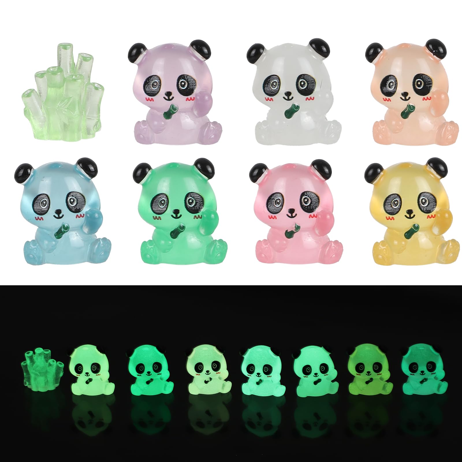 ZoeWei Resin Animals, 8pcs Panda Miniatures Glow in the Dark, Mini Animal Panda Figurines for Landscape Decoration, Tiny Resin Animals for Home Garden & Desk Decor