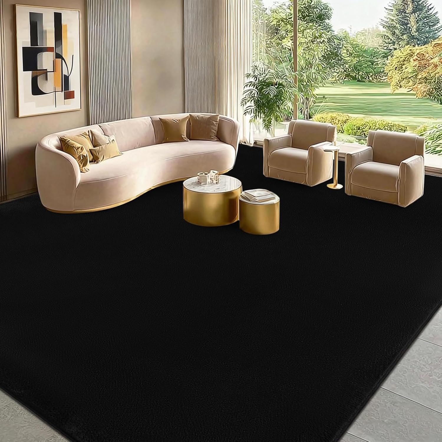 Black Rug for Living Room, 8x10 Washable Rug for Bedroom with Thickened Memory-Foam, Modern Minimalist Large Carpet Solid Comfy Non Slip Carpet for Kid Room Dining Room Classroom Home Decor