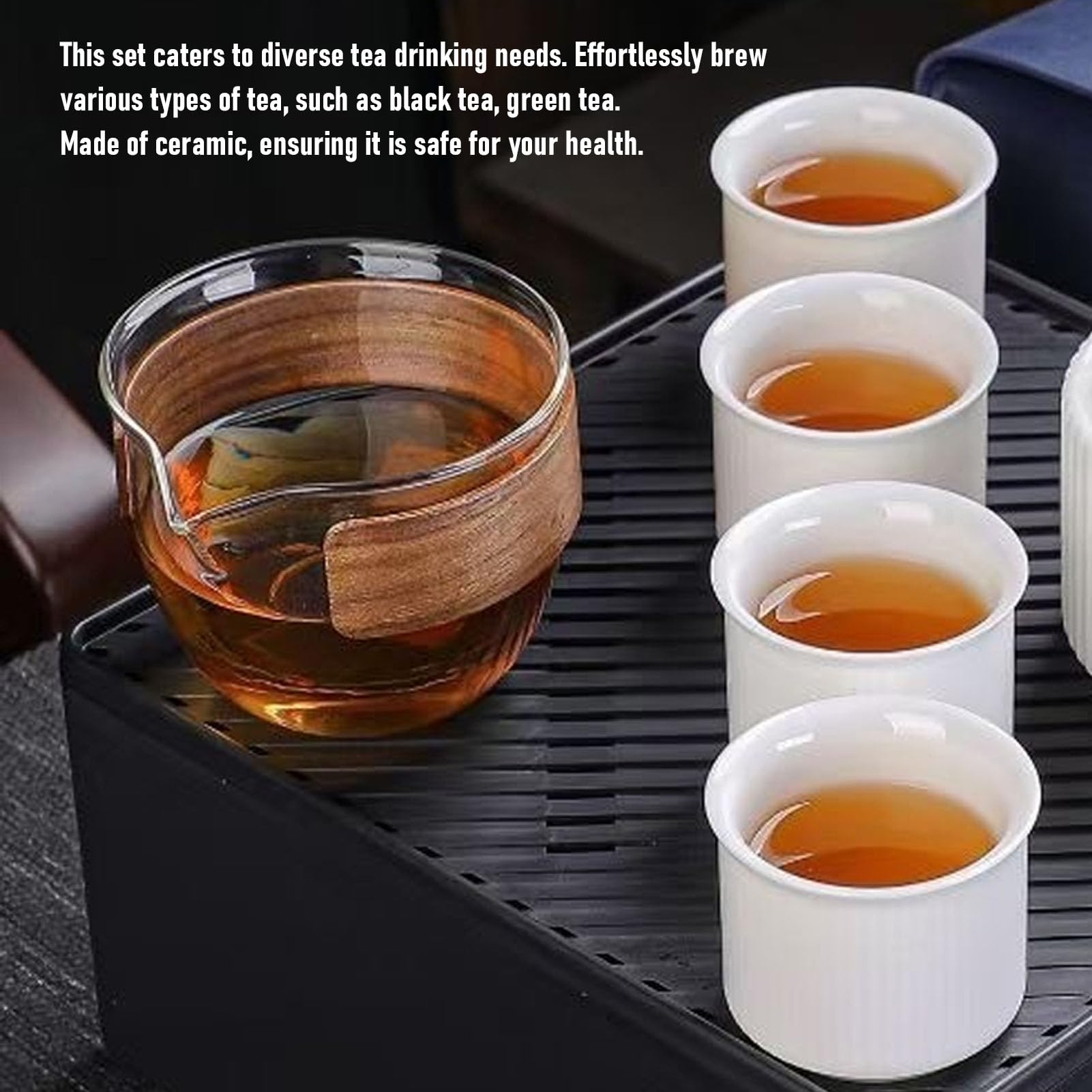 Zestaw do Chińskiej Herbaty Kung Fu, Ceramiczne Zestawy do Herbaty Kung Fu z 4 Filiżankami, Przenośny Chiński Zestaw do Herbaty Gongfu Porcelanowy Japoński Czajniczek