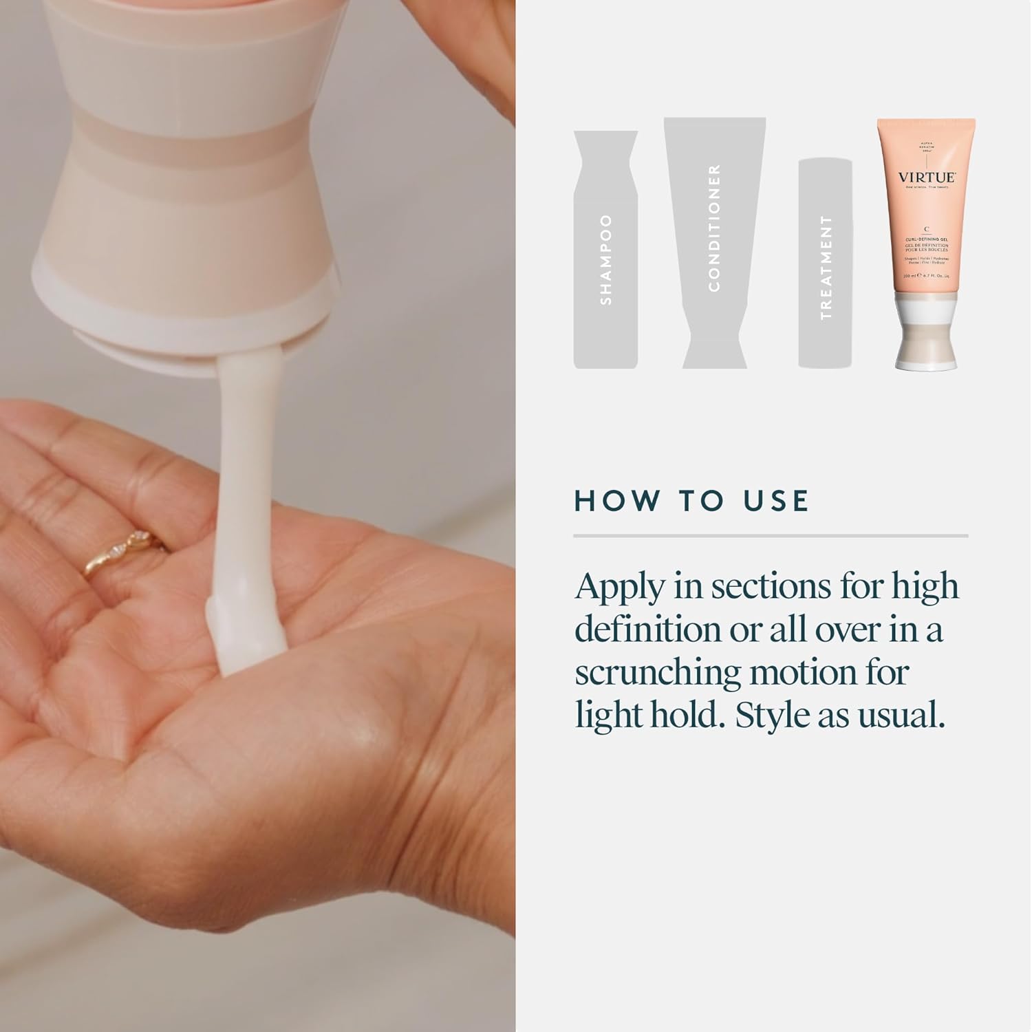 VIRTUE Curl Gel for Curly Hair, Anti Frizz Hair Styler, Sulfate Free, Ideal for All Curl Types, Color Safe, 6.7 Fl Oz