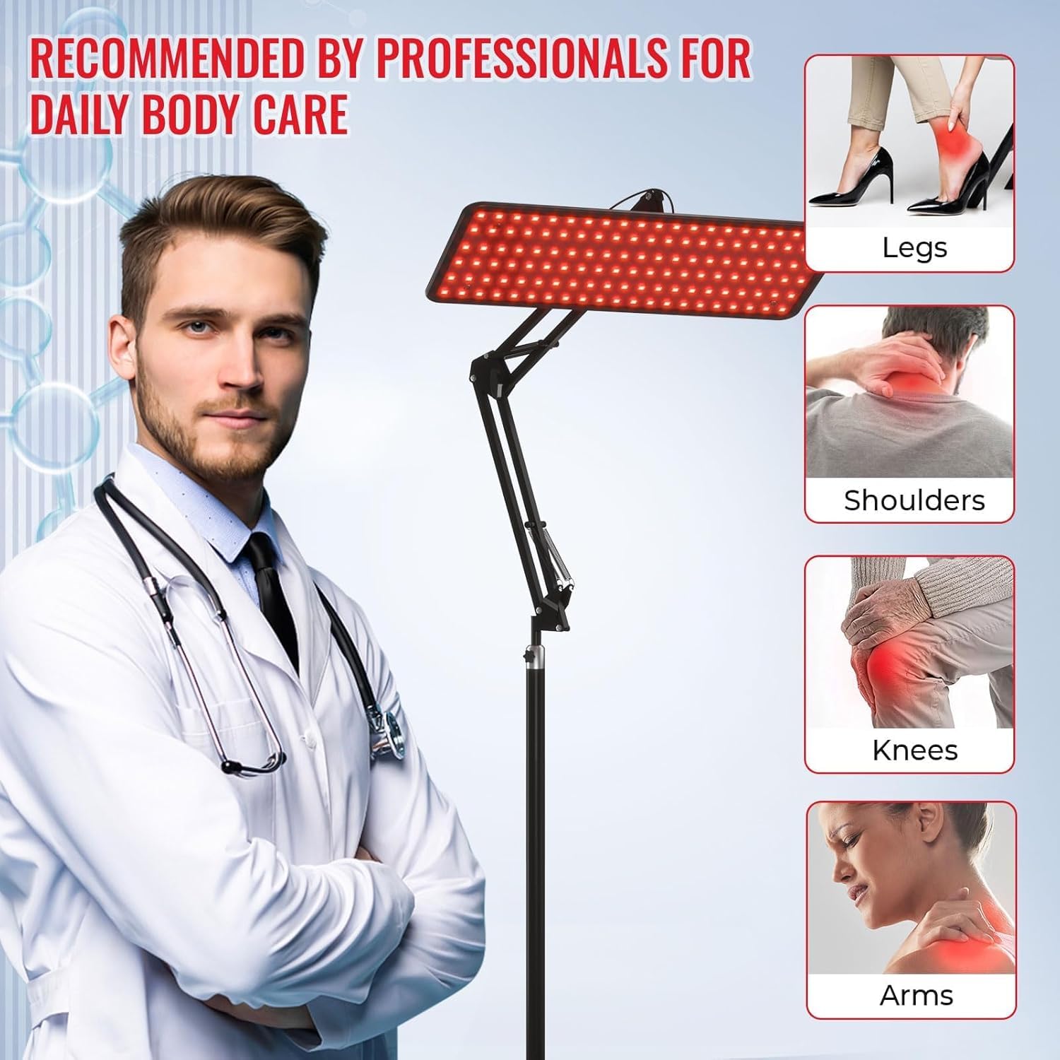Dispositivo de terapia de luz roja para cara y cuerpo, panel infrarrojo de 120 LED con longitudes de onda de 660 nm, 850 nm, 940 nm, incluye soporte ajustable y gafas protectoras, regalo ideal para el