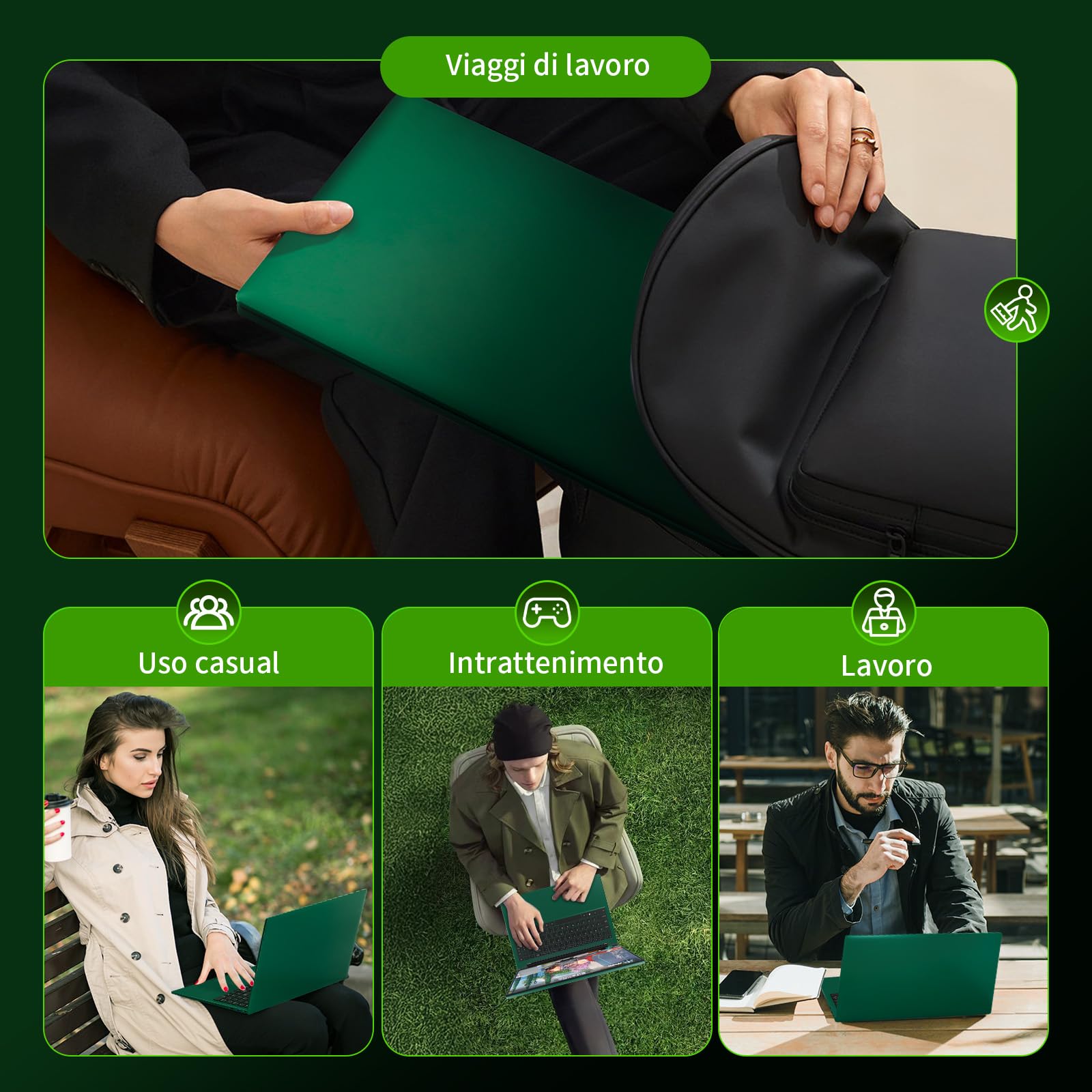 LONGVEINCE 2026 16 pollici PC portatile Laptop, 1920×1200 IPS, processore Pentium 7020Y (fino a 3,4 GHz), notebook leggero, BT4.2,USB3.0,5000 mAh, Win11 Pro, Verde,16 GB+512GB