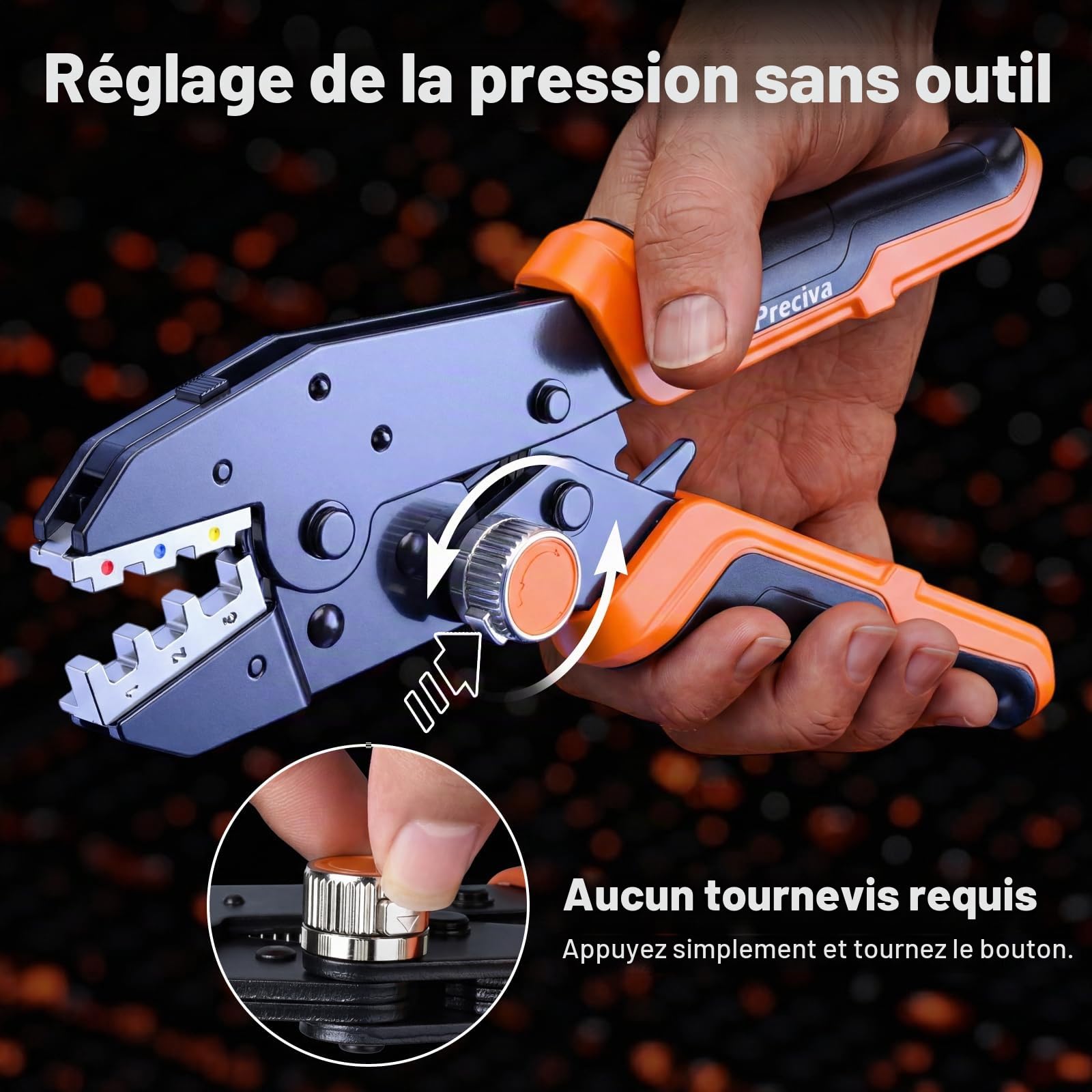 Preciva Kit de Pince à Sertir en Coffret avec 395 Cosses, Pince à Sertir à Cliquet 6 Mâchoires Interchangeables, Jeu d'Outils de Sertissage pour Travaux Électriques Domestiques, Automobiles
