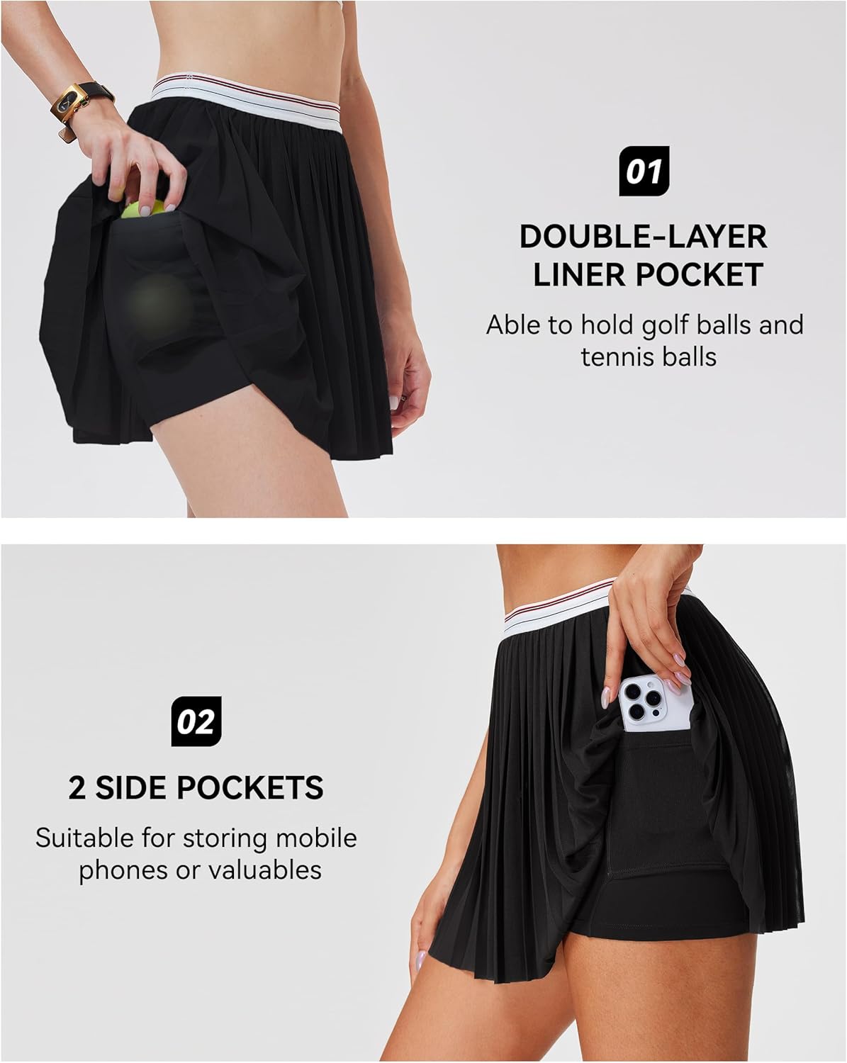 Mudere Tennis Skirt Set for Women Two Piece Golf Outfits High Waisted Pleated Athletic Skirt Outfits with Pockets - Image 4