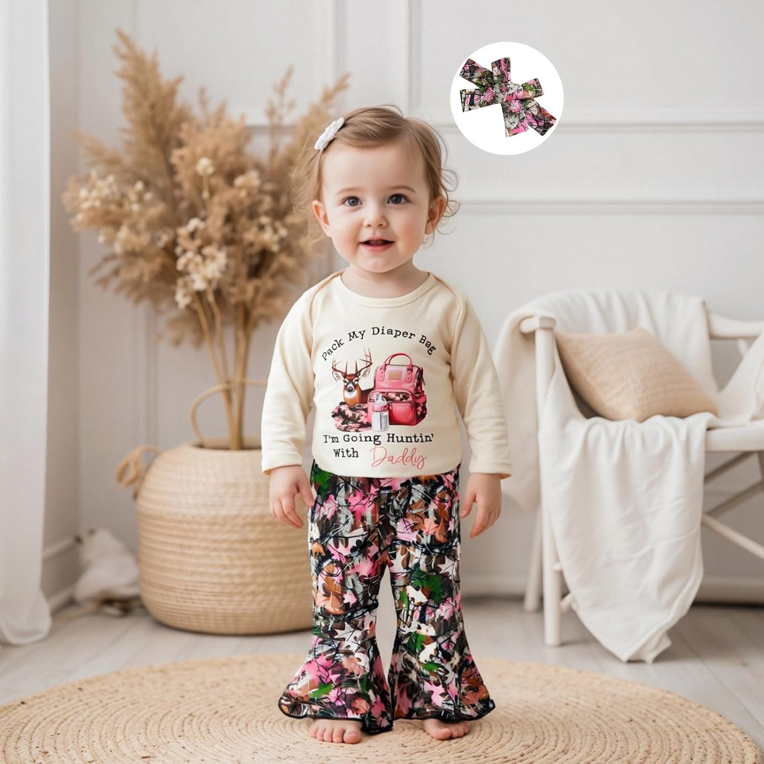 Newborn Baby Girl Hunting Clothes Deer Romper Jungle Camo Flare Pants Set Headband 3Pcs Infant Fall Winter Outfits - Image 3