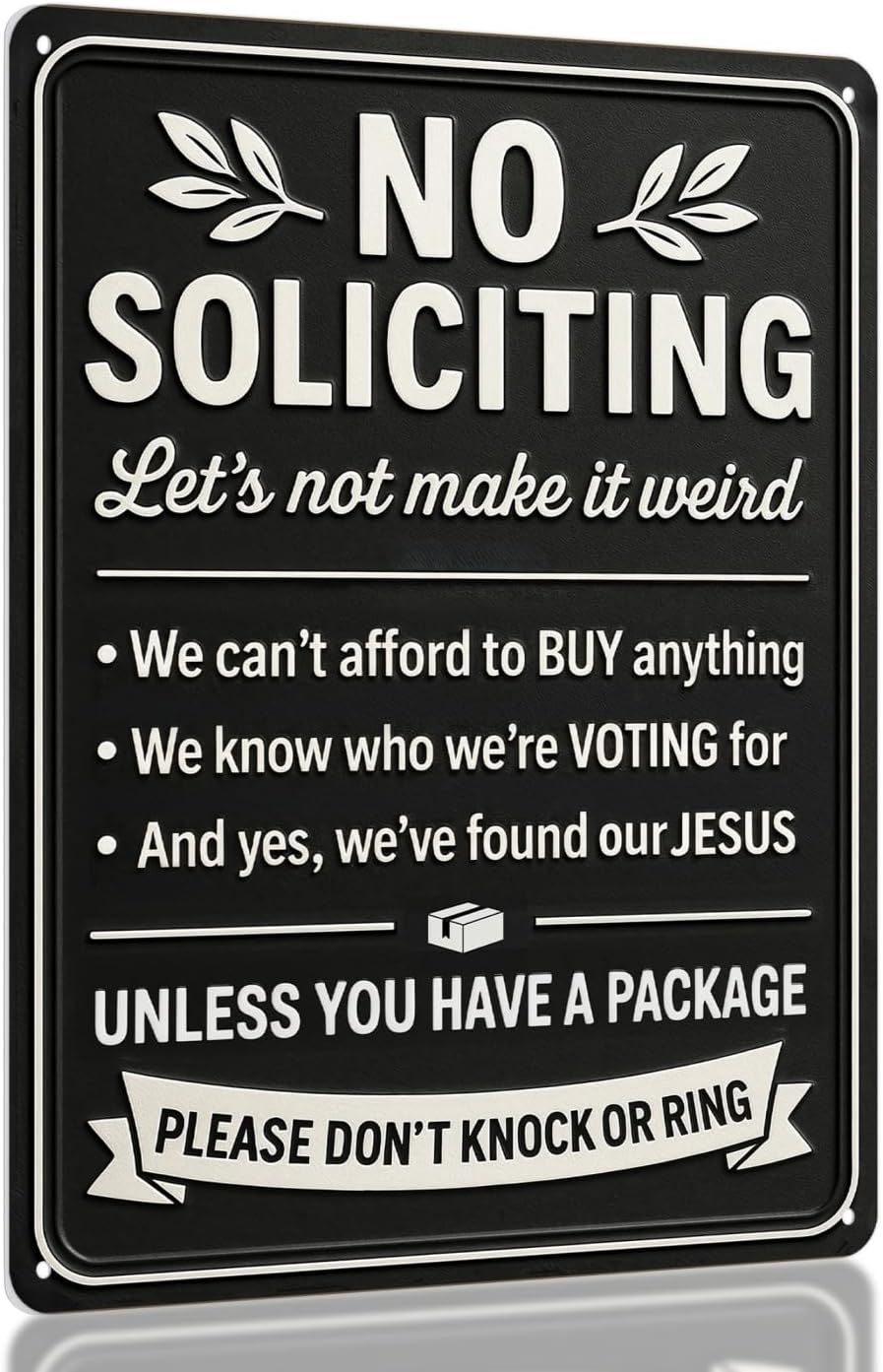 Funny No Soliciting Sign for House, Flat Printed Aluminum Metal Sign for Front Door, Funny No Soliciting Sign, Weather Resistant No Solicitors Sign for Home Entryway, Porch, Gate, Office Decor, 8.3 x 11 Inch