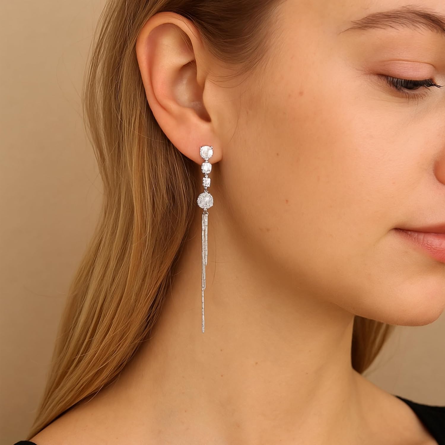 Sonateomber Gold Silver Long Dangle Drop Tassel Ball Earrings for Women, Sparkly Elegant CZ Rhinestone Chandelier Dangling Earings Prom Wedding Fashion Jewelry Gift - Image 3