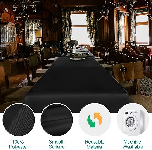 Miniatura 2 de EMART Paquete de 2 manteles rectangulares de 60 x 84 pulgadas, color negro, 100% poliéster, tela gruesa para banquetes, bodas, fiestas, manteles