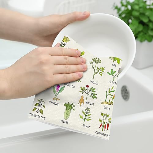 Miniatura 3 de Cute Herbs - Juego de 2 paños de cocina con plantas de jardín botánico, ultra suaves y absorbentes, secado a mano, para decoración del hogar, 16 x