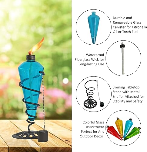 Miniatura 3 de Westcharm Recipiente de vidrio de repuesto para antorcha de jardín de 8 pulgadas con mecha de fibra de vidrio y apagador de metal solamente, color