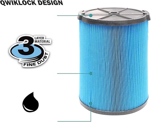 Miniatura 10 de Paquete de 2 filtros de vacío de repuesto plisados VF6000 de 5 capas compatibles con aspiradoras Ridgid Shop Vac de 5 a 20 galones, apto para