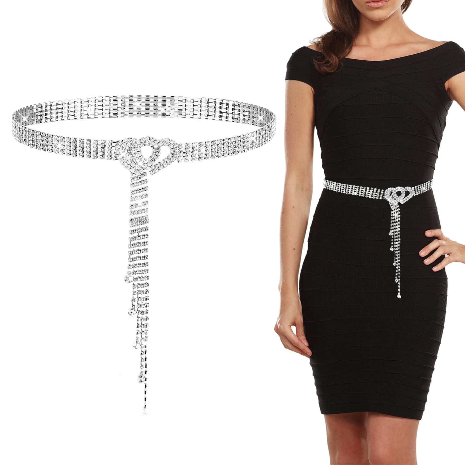 YiYaO Damen Taillenkette Mit Strass – Dekorativer Kettengürtel Für Kleider & Sommeroutfits